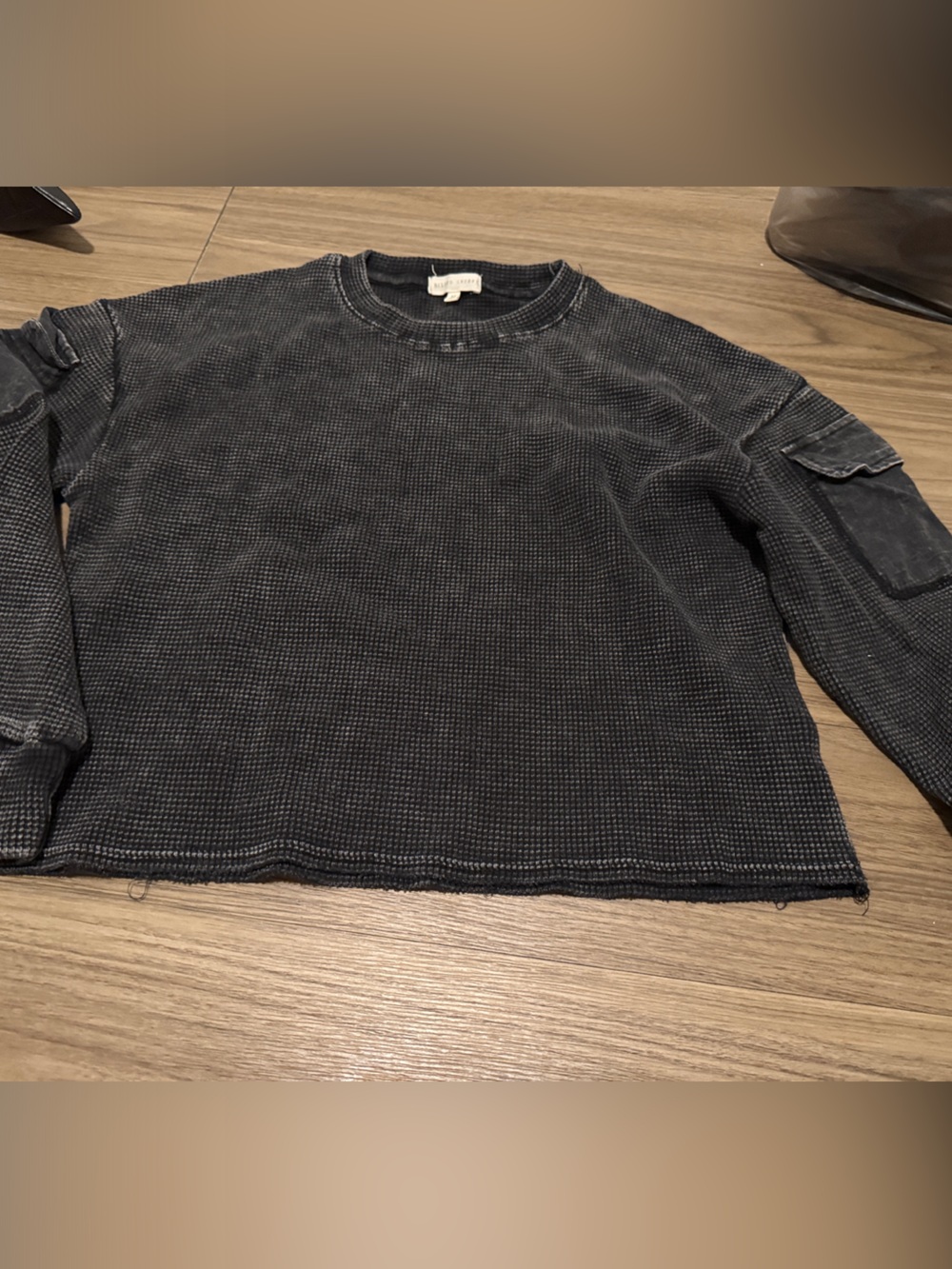 Ladies’ Washed Black Thermal Long-Sleeve Shirt